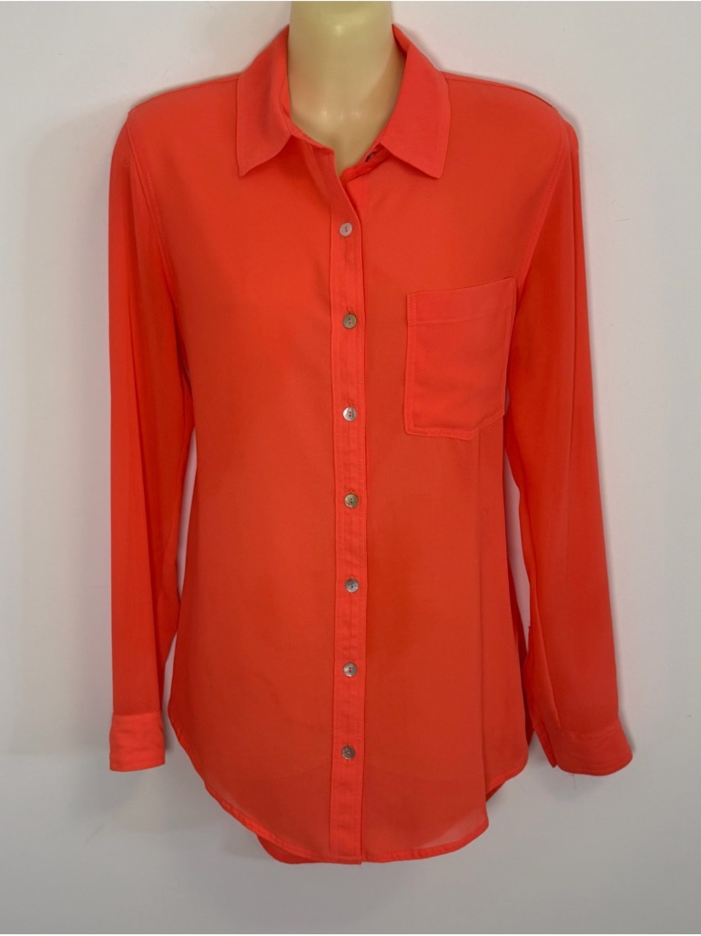 Residents On Sheer Orange Button Down Blouse